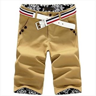 Mens Fashion Casual Mid Length Korean Style Shorts(Belt Not Included)