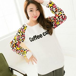 Womens Round Neck Coffee Cup Type Casual Long Sleeve Loose Sweater