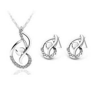 Fashion Silver Plated Silver With Cubic Zirconia Irregular Pierced Womens Jewelry Set(Including Necklace,Earrings)