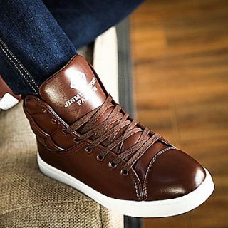 Trend Point Mens Fashionable Thick Leather Sneakers(Brown)