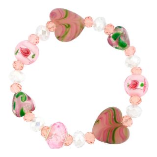 Bridge Jewelry Silver Plated Pink Artisan Glass Heart Bead Bracelet