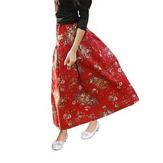 Womens Long Bohemian Floral Printed Folk Elastic Skirts