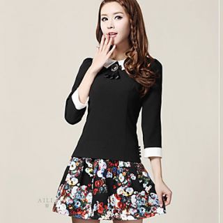 Loongzy Womens Korean 3/4 Sleeve Lace Chiffon Bodycon Black Dress