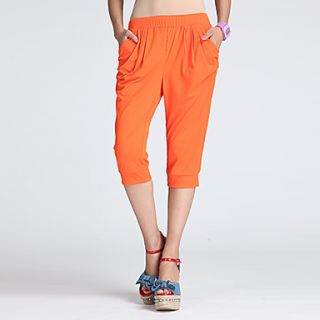EJAMS Womens Korean Style Slim Waistline Capri Harem Pants(Orange)