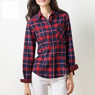 Veri Gude Womens Bodycon Long Sleeve 100% Cotton Check Red Shirt