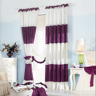 (One Pair Double Pleated) European Minimalist Purple Stripe Energy Saving Curtain