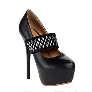 Sunday Womens Stiletto Heel Platform Pu Leather Solid Color Black Pumps