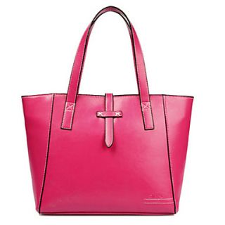 Fenghui Womens Vintage Large Capacity Leather Buckle Fuchsia Tote