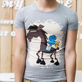 Mens Round Neck Horse Print Short Sleeve T shirt
