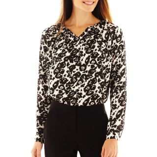 Worthington Long Sleeve Pleated Blouse, Black