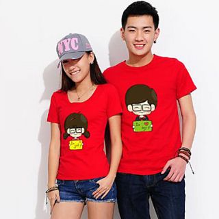 Aiyifang Casual Cartoon Print Lovers T Shirt(Red)
