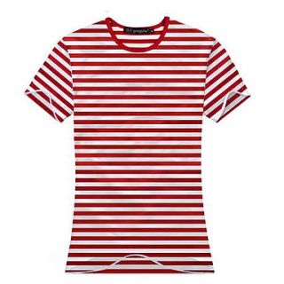 Aiyifang Casual Stripe Short Sleeve Lovers T Shirt(Red)