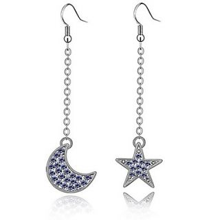 Xingzi Womens Charming Lilac Moon And Star Dangling Crystal Long Earrings