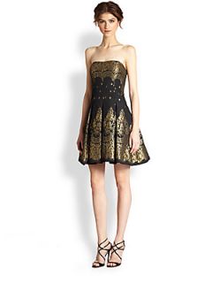 Aidan Mattox Strapless Brocade Dress   Black Gold