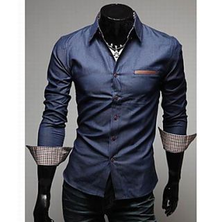 Chaolfs Mens Gilded Leather Washing Long Sleeve Denim Shirt (Dark Blue)