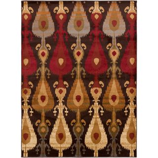 Budapest Meticulously Woven Brown Contemporary Ikat Abstract Rug (53 X 73)