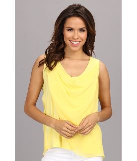 Calvin Klein S/L Chiffon Drape Poly Top Womens Blouse (Yellow)