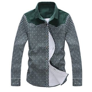 Mens Fashion Cotton Grid Stitching Shirt