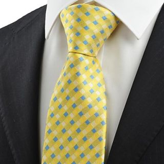 Tie New Yellow Blue Cross Checked Pattern Mens Tie Necktie Wedding Party Gift