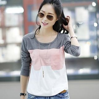 Womens Stripe Round Collar Long Sleeve T shirt