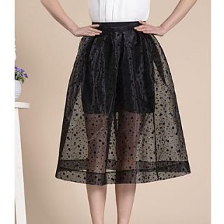 Womens Retro Organza Fabric High Waist Black Small Polka Dot Skirt