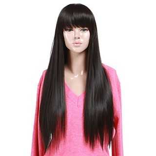 High Quality Synthetic Capless Long Straight Natural Black Full Bang Wigs