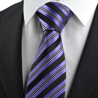 Tie New Striped Purple White Black Glossy Mens Tie Necktie Wedding Party Gift