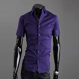 Uyuk Mens Profession Purple Lapel Neck Buckle Short Sleeve Shirt