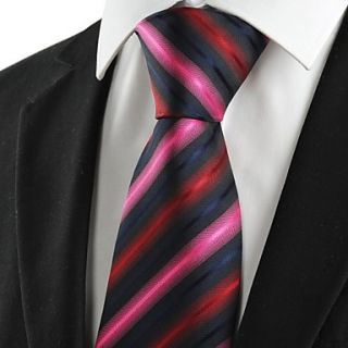 Tie Striped Red Pink Black Mens Tie Necktie Wedding Party Holiday Groom Gift