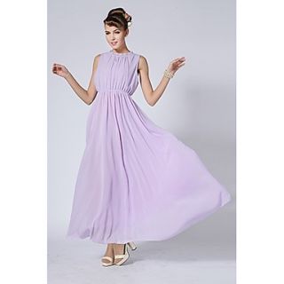 Swd Round Neck Large Hem Waisted Chiffon Dress (Purple)