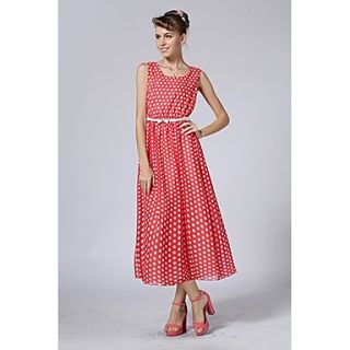 Swd Womens White Dots Round Neck Vest Dress (Red)