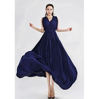 Swd New V Neck Full Length Hem Dress (Dark Blue)