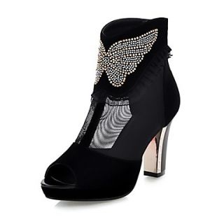Tulle/Suede Womens Chunky Heel Fashion Ankle Boots Shoes