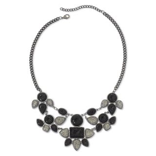 Jet Tone Hematite Bib Necklace with Gray Crystals, Black
