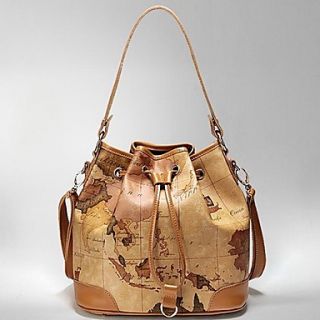 Womens New Style Map Print Bucket Tote/Crossbody Bag