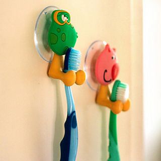 Cartoon Shaped Suction Plastic Toothbrush Holder, L11cm x W13.5cm x H1cm