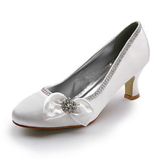 Satin Upper Mid Heel Closed toes With Satin Flower/ Rhinestone Wedding Bridal Shoes