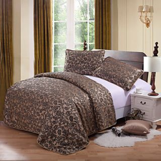Duvet Cover Set,3 Piece Polyester Traditional Style Jacquard Floral Coffee