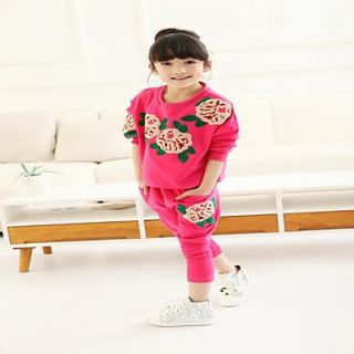 Girls Round Collar Colpus Flower Two Pieces Clothing Set