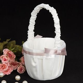 Pure Elegance Wedding Flower Girl Basket In White Satin
