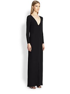 Adam Lippes Double V Chain Detail Gown   Black