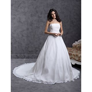Ball Gown Strapless Cathedral Train Chiffon Over Satin Wedding Dress