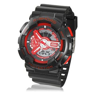 Unisex Analog Digital Multi Functional Red Dial Black Silicone Band Sporty Wrist Watch