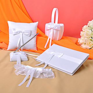 Wedding Collection Set in White Satin With Ribbons (5 Pieces)