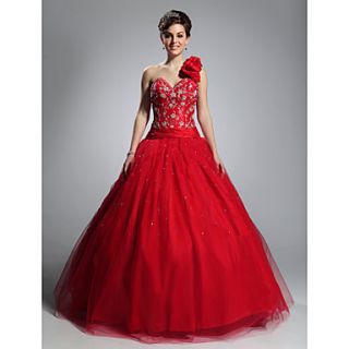 Ball Gown One Shoulder Floor length Taffeta And Tulle Evening/ Prom Dress