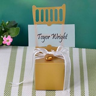 Gold Miniature Chair Favor Box With Heart Charm And Ribbon (Set of 12)