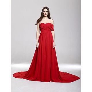 Chiffon A line Off the shoulder Court Train Evening Dress inspired by Camilla Belle