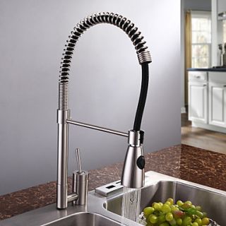 Solid Brass Spring Kitchen Faucet   Nickel Brushed Finish