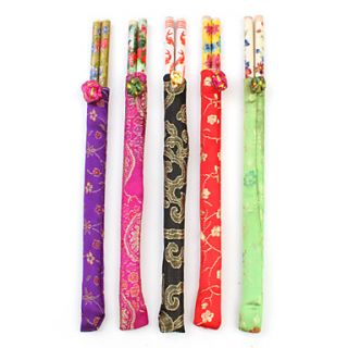Traditional Oriental Art Wooden Chopsticks with Pouches (5 Pack)