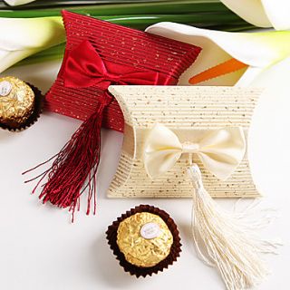 Pillow Shaped Favor Box With Bow And Tassel (Set of 12)